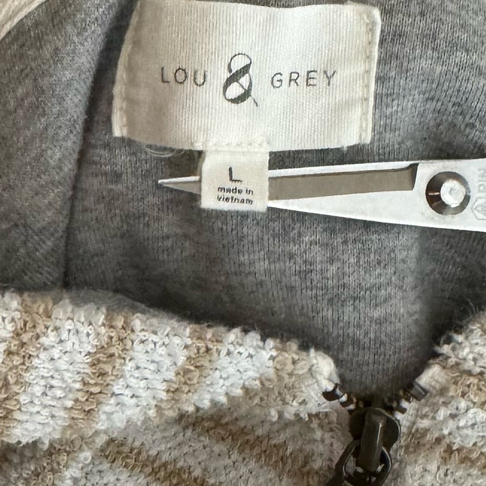 Lou & Grey Striped Tweedy Hoodie Size Large Kangaroo Pocket Long Sleeve 1/2 Zip - Picture 6 of 8